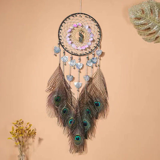 Luxurious Dream Catcher with Peacock Feathers - Elegant Home Wall Decor