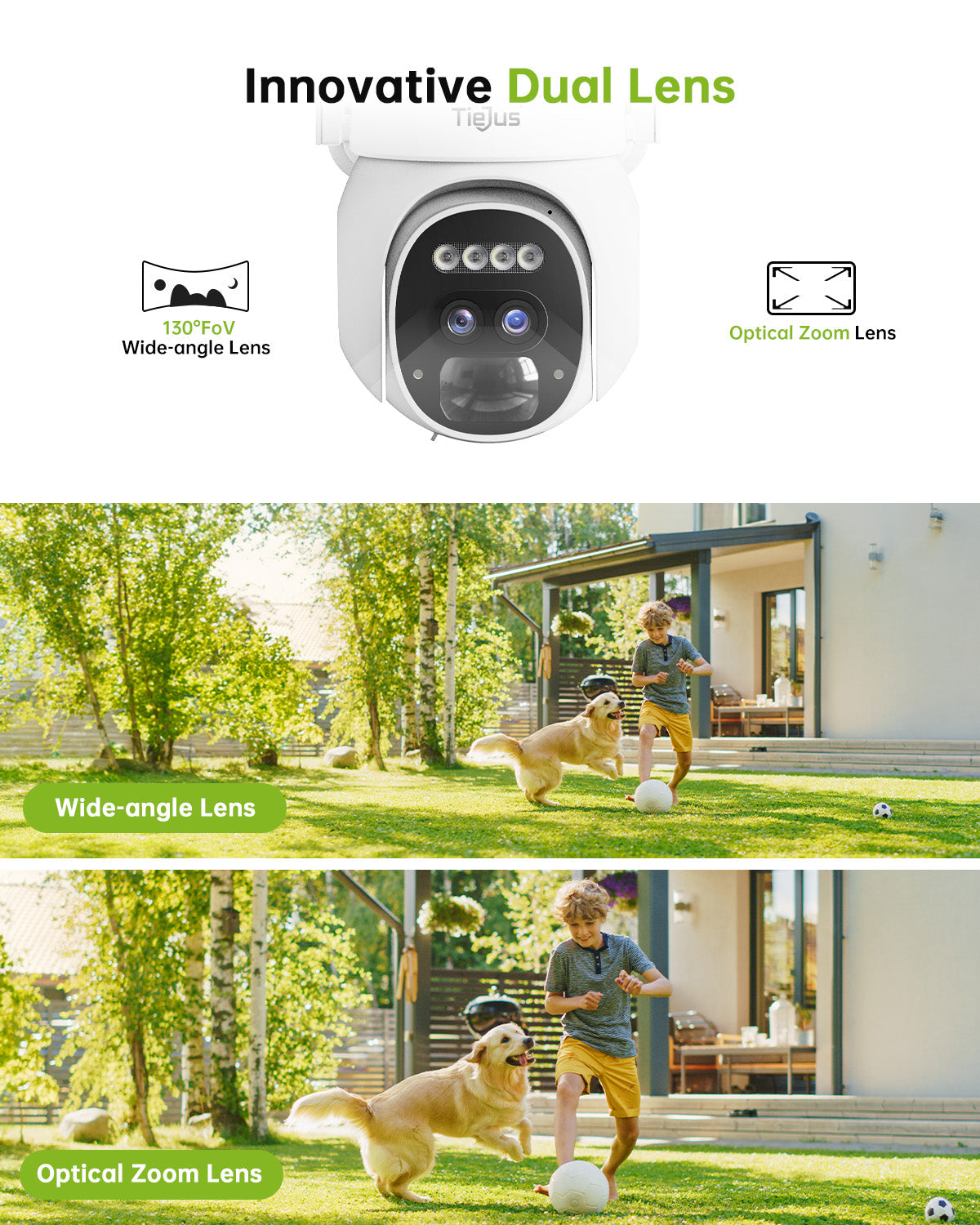 Tiejus 10x Zoom Dual Lens  2.4G WiFi 360° PTZ Solar Panel Security Camera-PG1