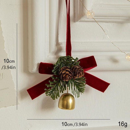 🔔Christmas Bell Ornament with Velvet Bow - Pinecone Decor for Car, Door & Tree