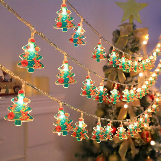 10FT 20LED Acrylic Christmas Tree Light with Twinkling LED & Santa Figures