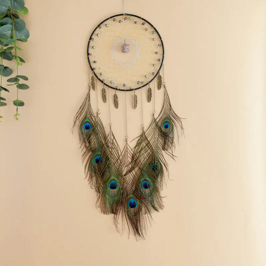 Luxurious Dream Catcher with Peacock Feathers - Elegant Home Wall Decor