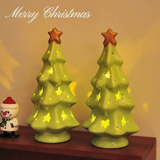 Ceramic Star Night Light - Christmas Tree Table Lamp for Bedroom Decor