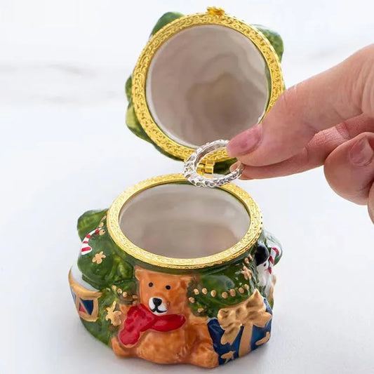Christmas Bear Jewelry Storage Box - Ceramic Organizer for Christmas & Birthday Gifts