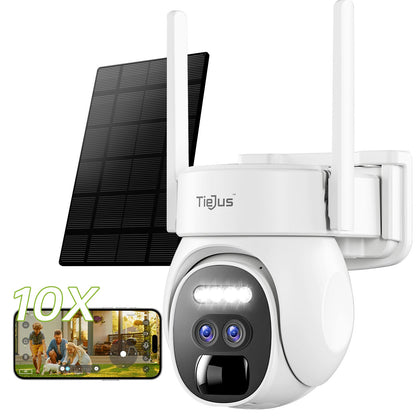 Tiejus 10x Zoom Dual Lens  2.4G WiFi 360° PTZ Solar Panel Security Camera-PG1