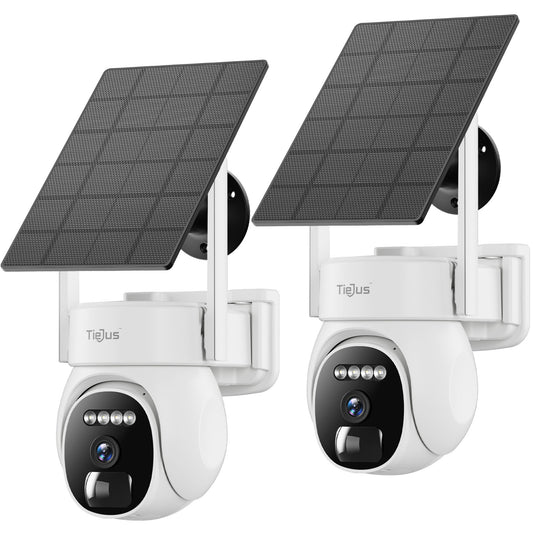 Tiejus 2.4G/5G WiFi 360° PTZ Solar Panel Battery Security Camera-PW1(2 Pack)
