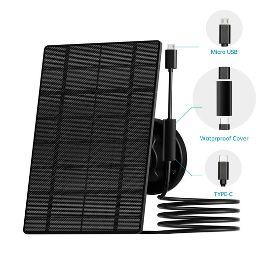 ZUMIMALL 3W Solar Panel Charger for Security Camera (with C-USB Adapter)