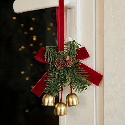 🔔Christmas Bell Ornament with Velvet Bow - Pinecone Decor for Car, Door & Tree
