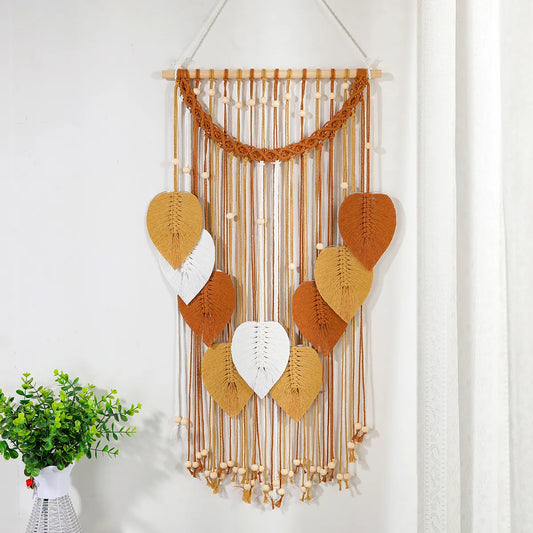 Botanical Art Tapestry - Handcrafted Bohemian Weaving in Earthy Tones