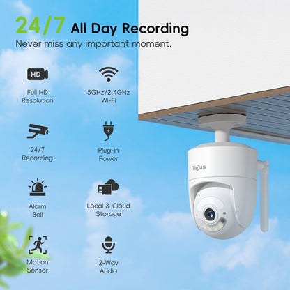 Tiejus  24/7 Recording 5G WiFi  360°PTZ auto tracking security Camera-MA3( Plug in)